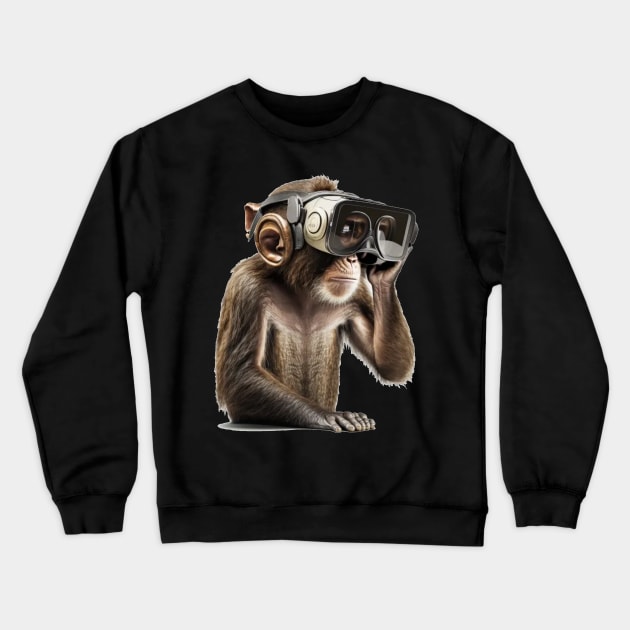 Monkey wearing virtual reality headset Crewneck Sweatshirt by KAWAIIBYHM